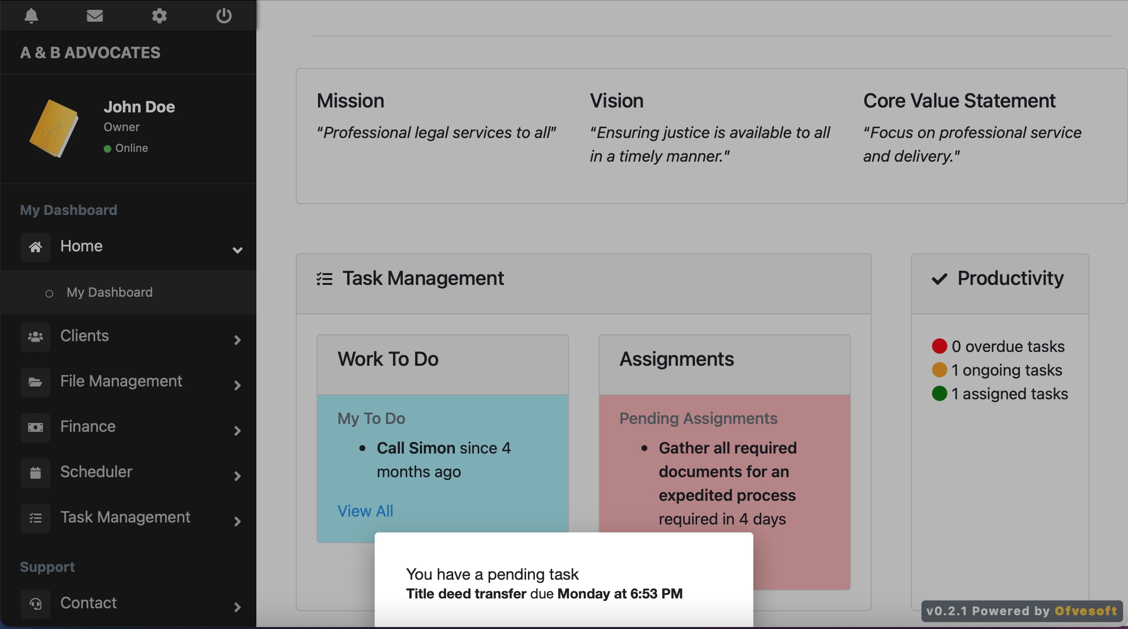 Task management software for lawyers